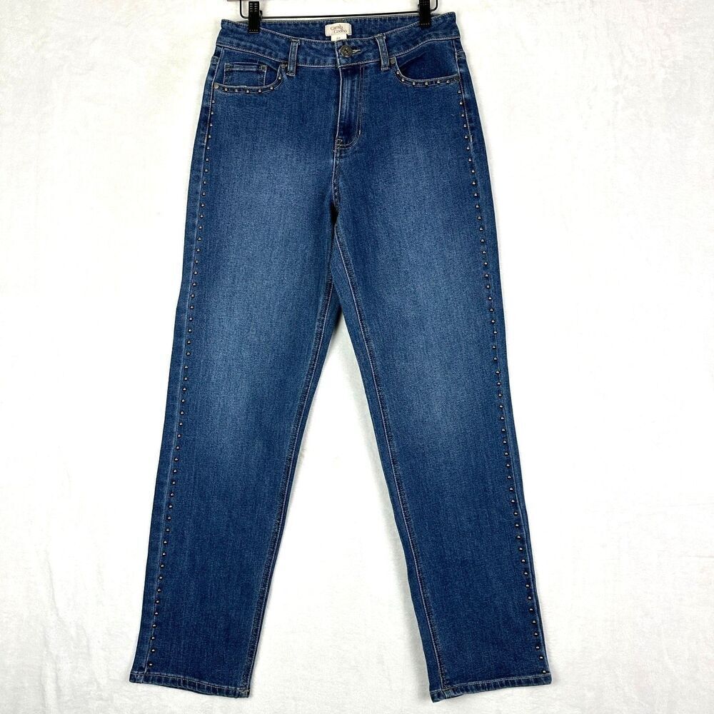 Camila Coelho Studded Straight Leg Jeans Size 8 High Rise Medium Wash